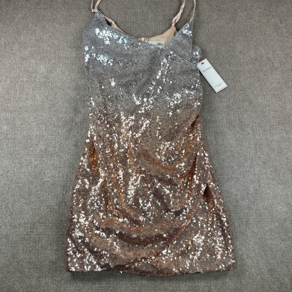 Ever After Red Dress Boutique Ombre Sequin Mini Dress Silver Rose Gold Small